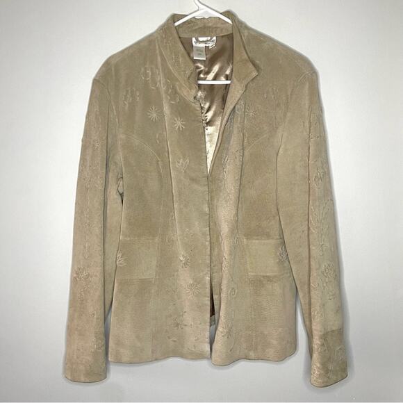 Coldwater Creek Vintage Suede Leather Woven Detail Jacket Size L - Picture 1 of 6